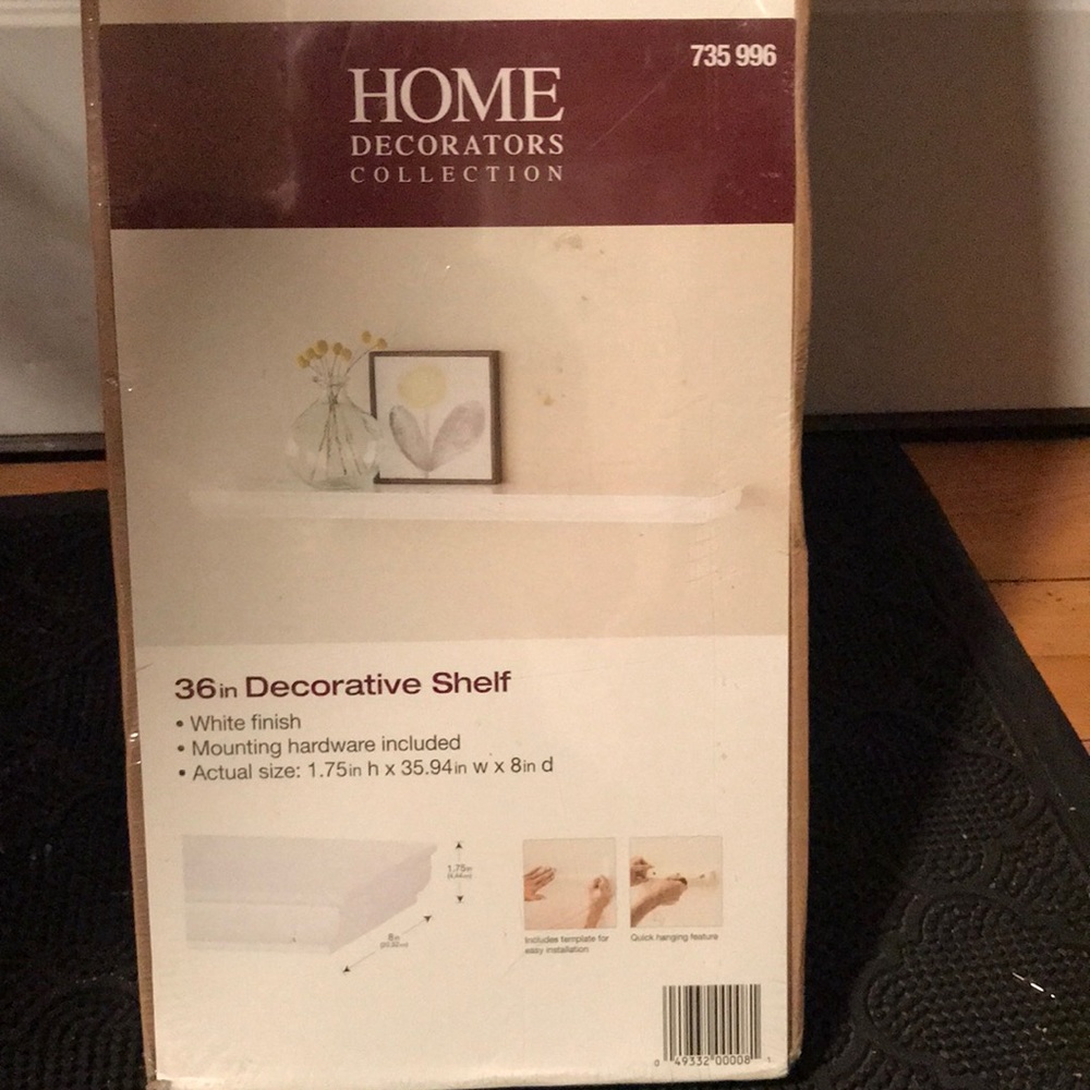 NWT 36” decorative white wooden shelf